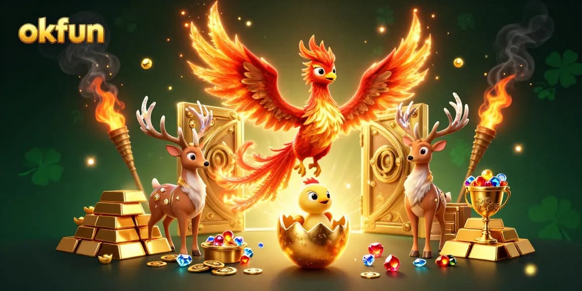 Experience the thrill of okfun gaming with a dynamic scene featuring mythical characters and gold treasure.
