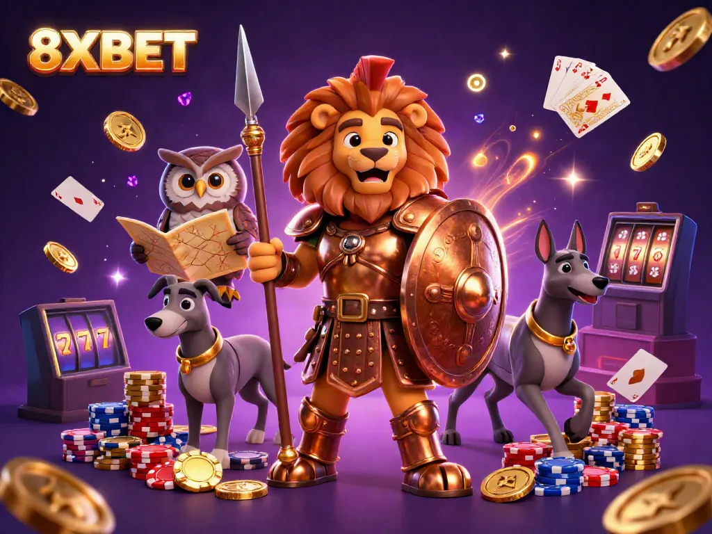 Experience thrilling gameplay with 8XBET, featuring vibrant characters and gambling elements.