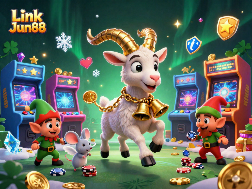 Experience Link Jun88 in a thrilling holiday-horror casino scene filled with festive chaos and gaming excitement.