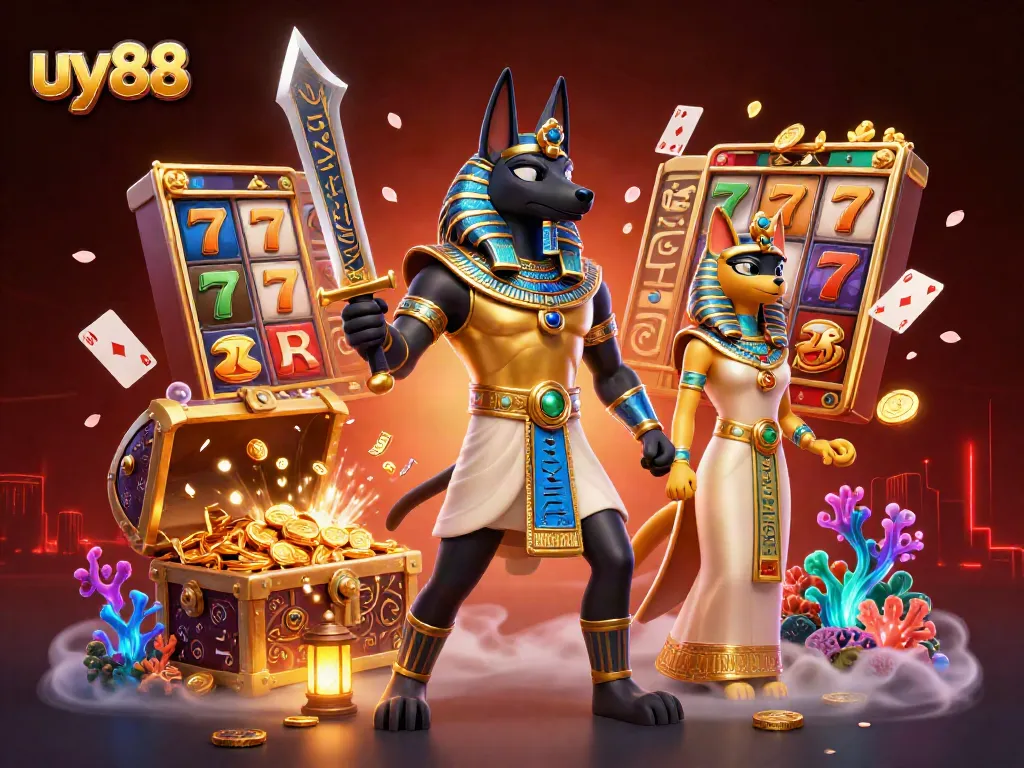 Engage with the thrilling world of uy88 slots, as Anubis and Bastet navigate a treasure-filled gaming realm with exhilarating visuals.
