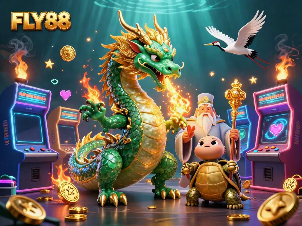 FLY88 offers thrilling casino adventures with an emerald dragon, turtle sage, and lucky cranes.