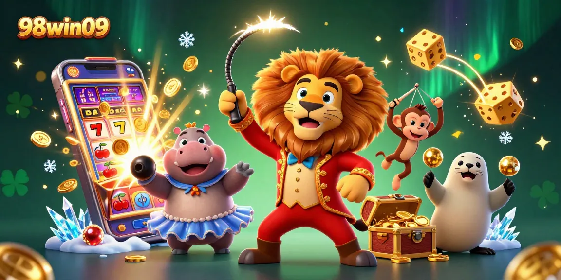 Experience big wins at 98win09 with a circus-themed jackpot celebration and dynamic casino elements!