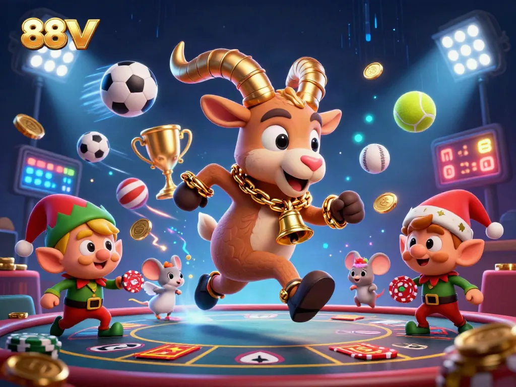 88VV players enjoying a vibrant casino scene with 3D characters amidst dynamic gaming elements.