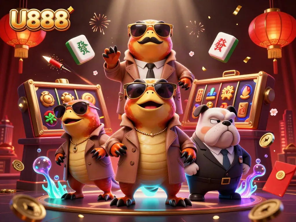 Experience the excitement of U888 with vibrant casino action featuring animated raptors and dynamic game elements.