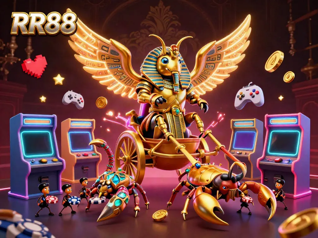 Engage in thrilling action at RR88 with vibrant gaming elements and a dramatic 3D atmosphere.