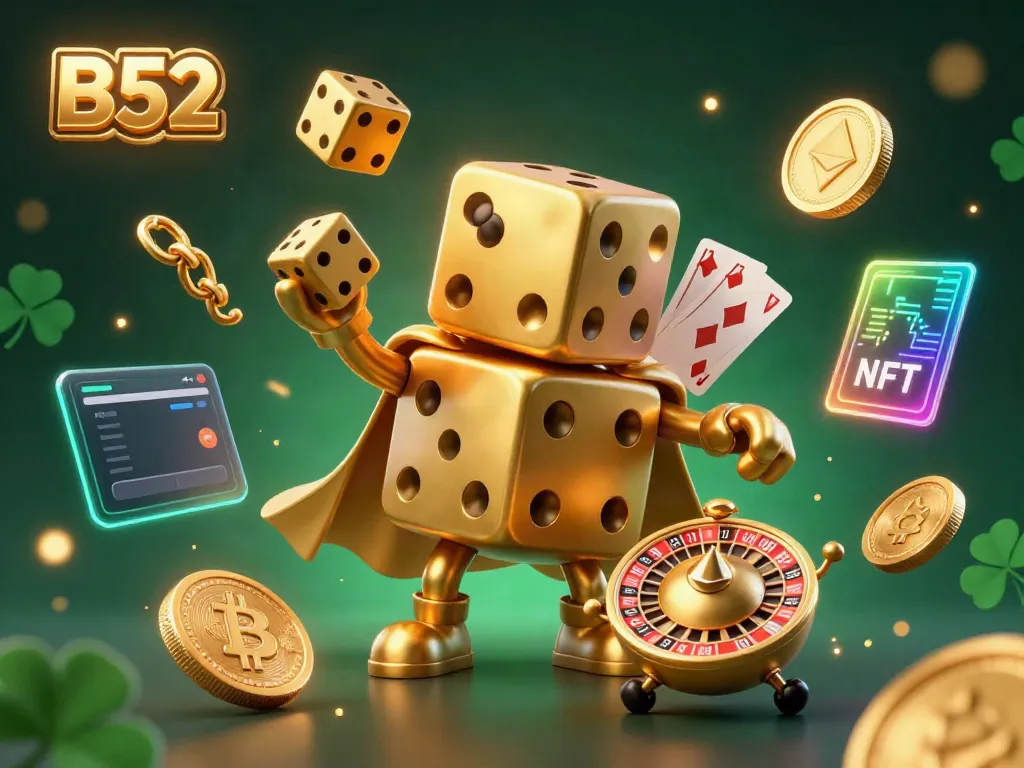 Engage with the vibrant B52 casino experience featuring golden dice and crypto elements.