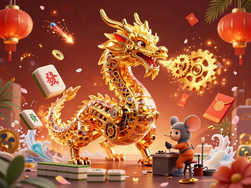 Experience ao88 excitement with a vibrant scene featuring a mechanical dragon and gaming elements.