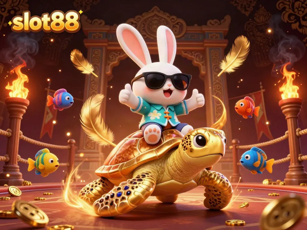 Play thrilling slot88 games with vibrant cartoon characters in a colorful casino scene.