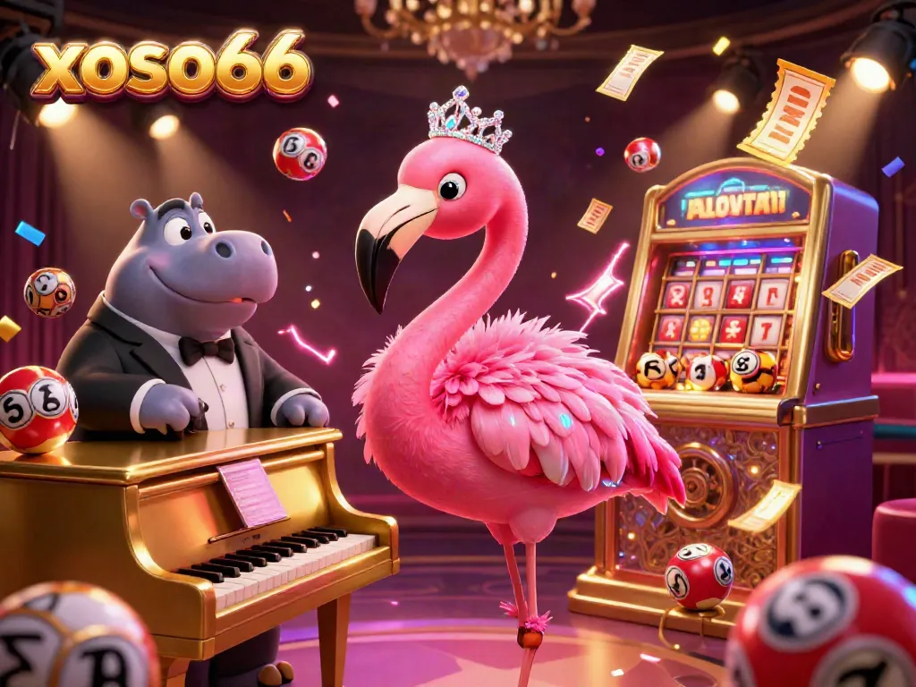 Xoso66 brings vibrant excitement in this dynamic lottery scene with characters and elements radiating joy.