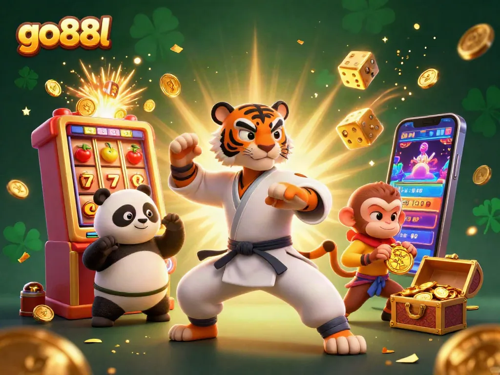 Engage with go88l's thrilling slot adventure featuring fun characters and dynamic casino elements.