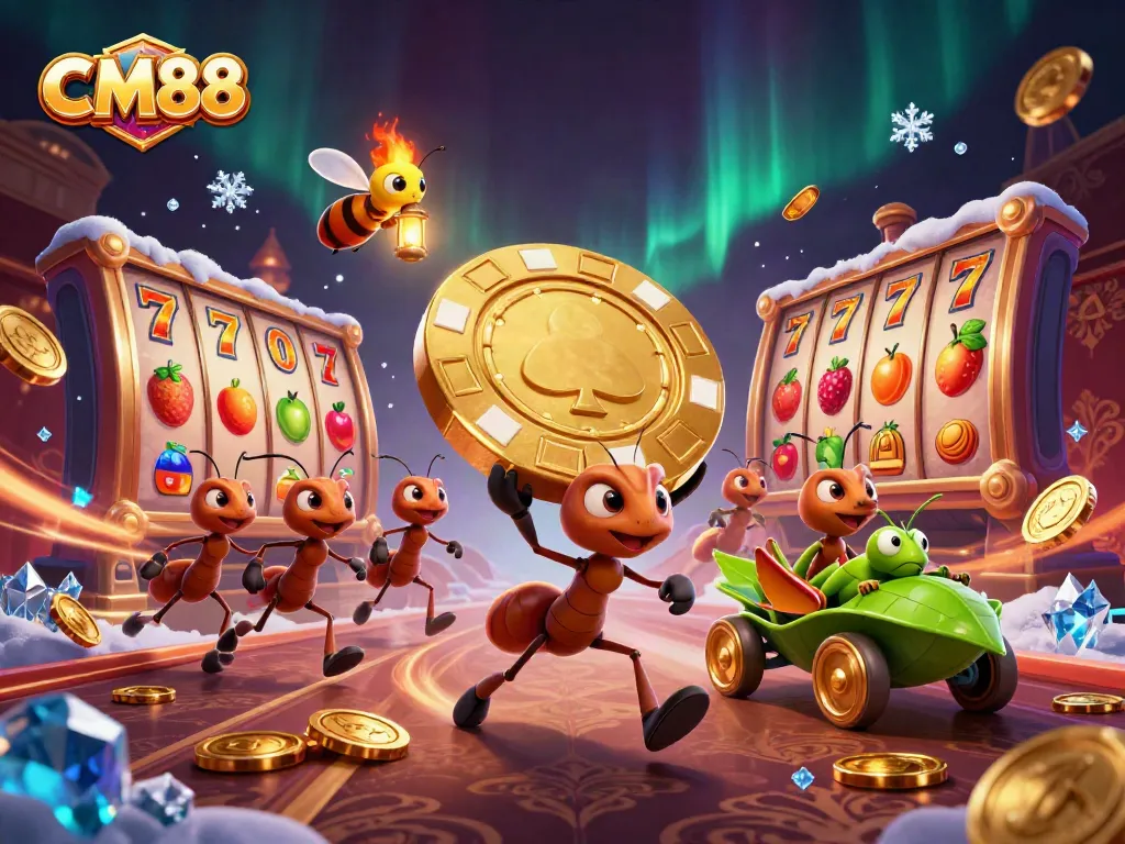 CM88's dynamic 3D illustration shows ants heisting a golden poker chip during an epic casino adventure.