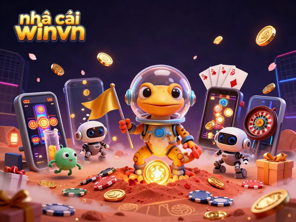 Experience immersive gaming with the nhà cái winvn in a vibrant 3D casino scene full of action and excitement.