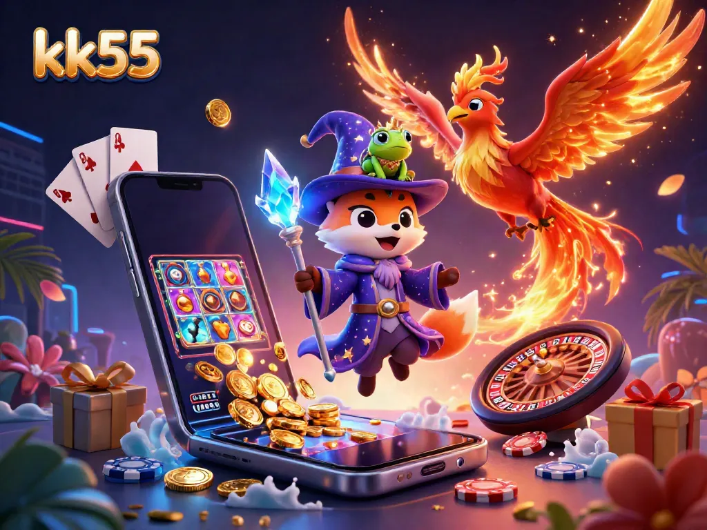 Spin winning reels at kk55 with our mystical fox wizard and golden treasures!