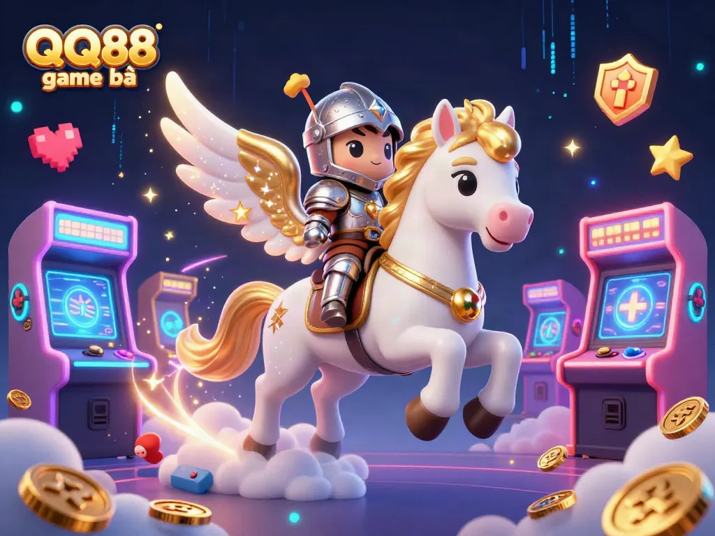 Engage in QQ88 game bài with a vibrant scene of a celestial horse and colorful gaming elements.